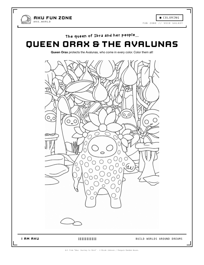 Queen Orax & the Avalunas, coloring page printable sheet