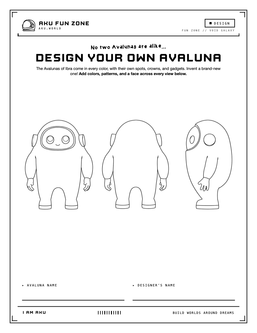 Invent an Avaluna, design-your-own printable sheet