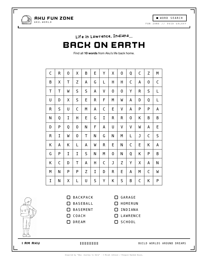 Back on Earth, word search printable sheet