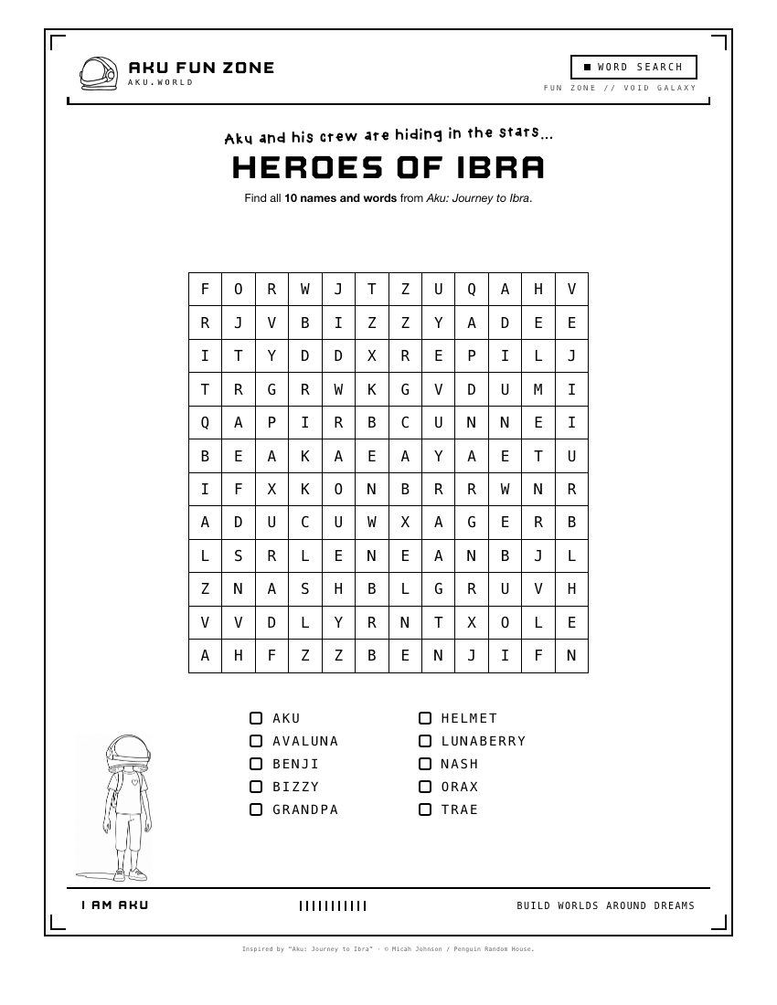 Heroes of Ibra, word search printable sheet