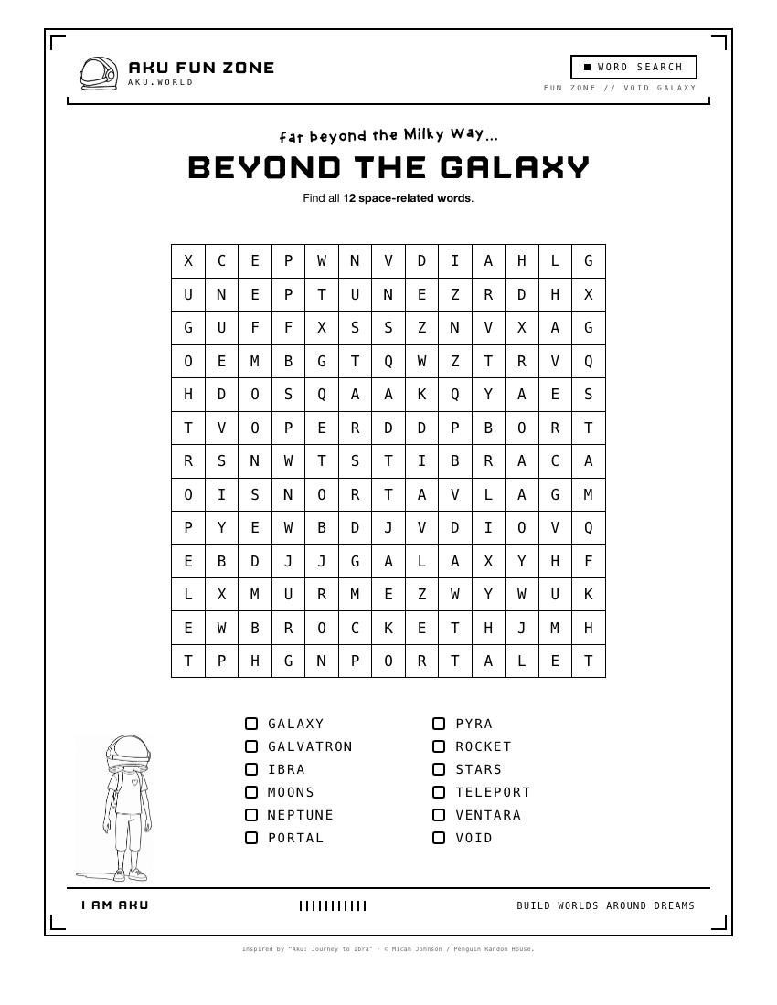 The Void Galaxy, word search printable sheet